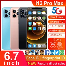 

2022 Global Version Celular i12 Pro Max 12GB+512GB Cellphone 6.7inch U Screen Android 10.0 Smartphone Mobilephone Telephone