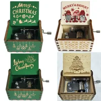 Hot Christmas Theme Music Box Green Carving Wooden Hand Crank Music Box Santa Claus Home Decor New Year Christmas Gift 1