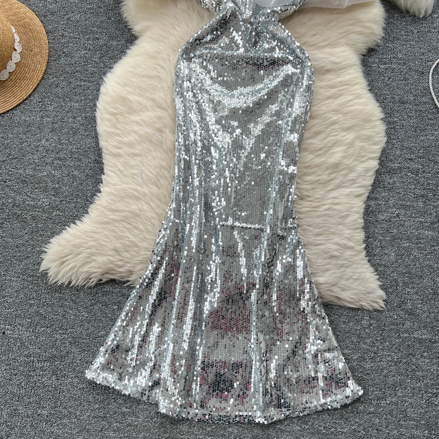 slim fit dress slacks Zaphira Strapless Glitter Maxi Dress main image 1