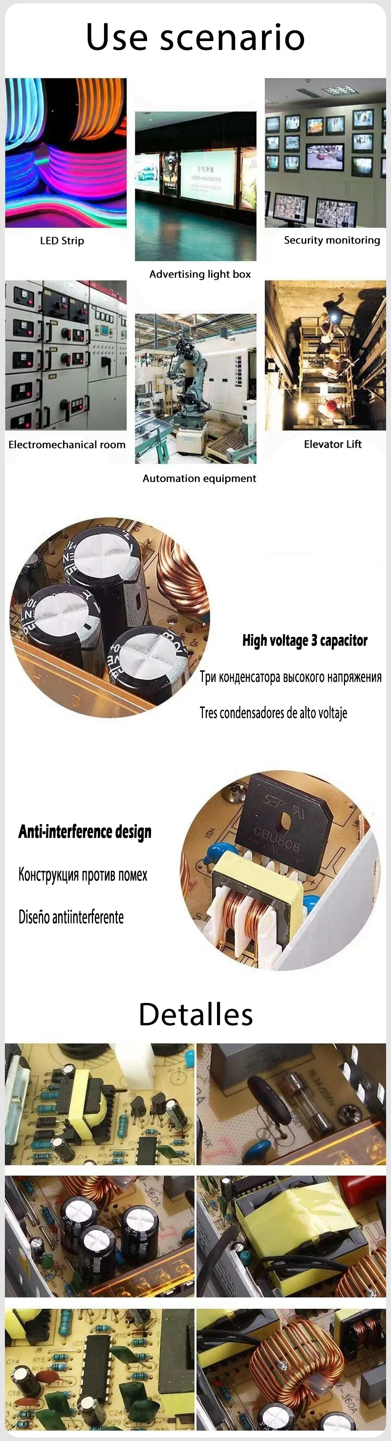 Description Picture 6 of itemLight Strip Transformer Input AC220V Output DC12V 24V Switch Driver 5A 12A LED Light Strip Power Adapter 60W 100W Power Adapter