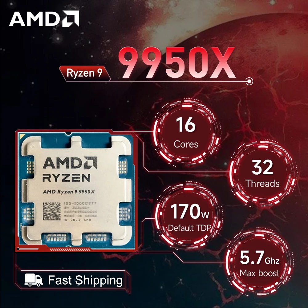 AMD Ryzen 9 9950X 4.3GHz 16-Core 32-Thread R9 9950X Socket AM5 4NM