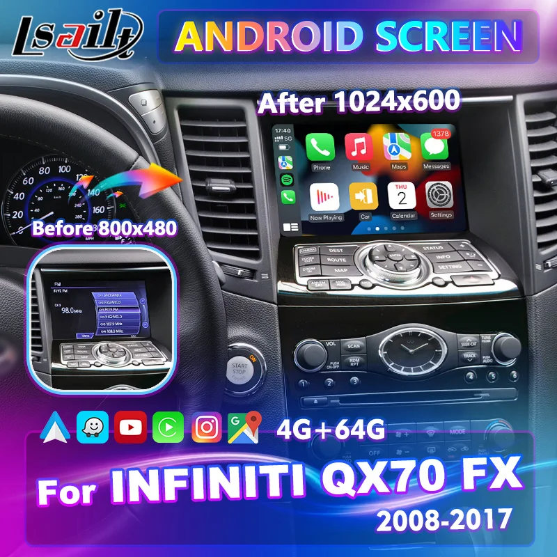 

Lsailt CP AA 8 Inch Android Car Integration Multimedia Auto Play HD Screen for Infiniti FX35 FX37 FX50 FX30d FX QX70 2008-2017
