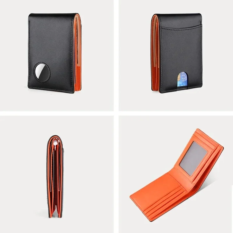 New Airtag Wallet Luxury Genuine Leather ID Credit Card Holder RFID Blocking Slim Anti-lost Business Men Folding Purse 5