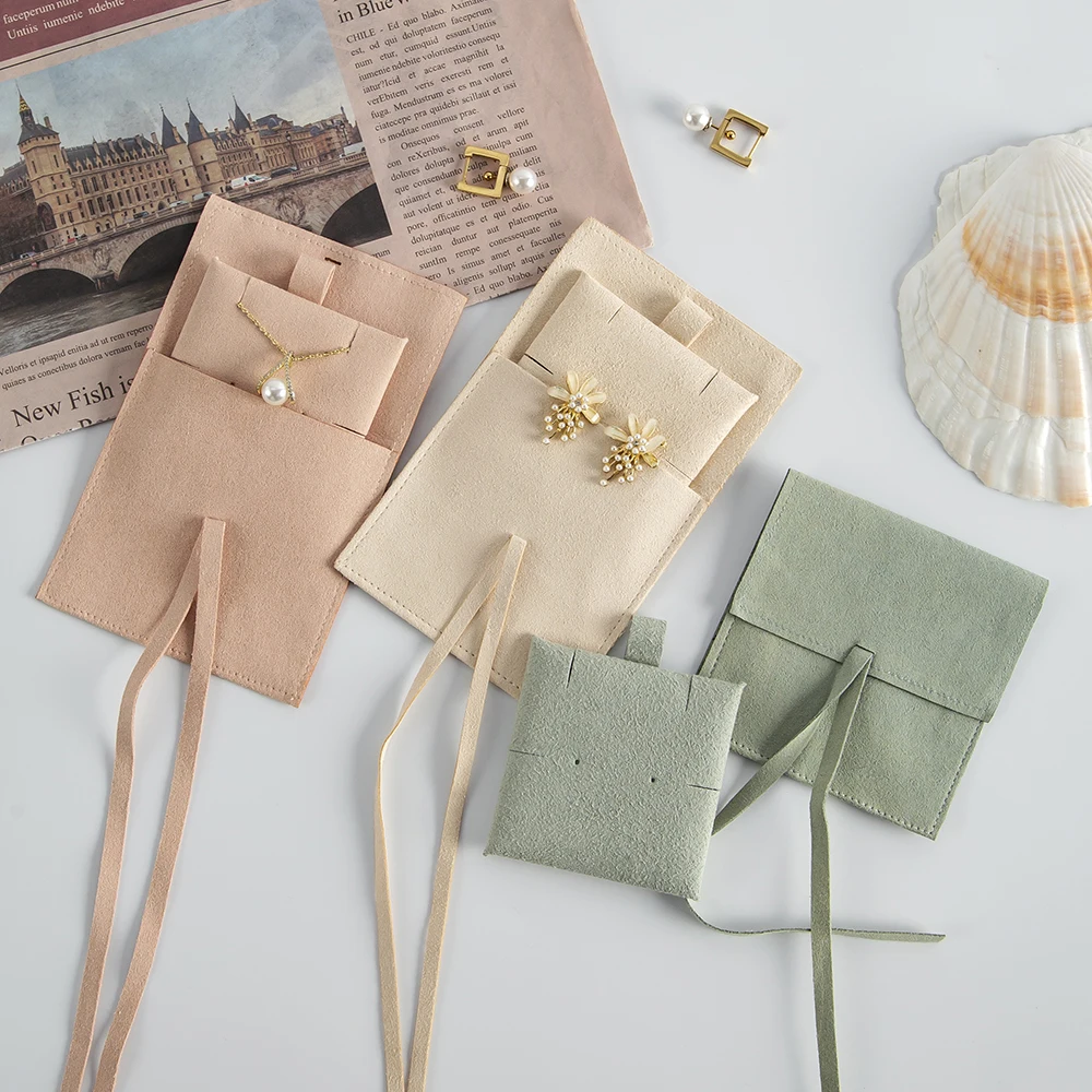 2023 Microfiber Suede Jewelry Pouch Bags Velvet Small Jewelry Earrings Rings Necklaces Packaging & Display Gift Pouch WIth Card 50pcs kraft paper card necklaces earrings display card jewelry packaging cardboard holder hang price tag card retail packing