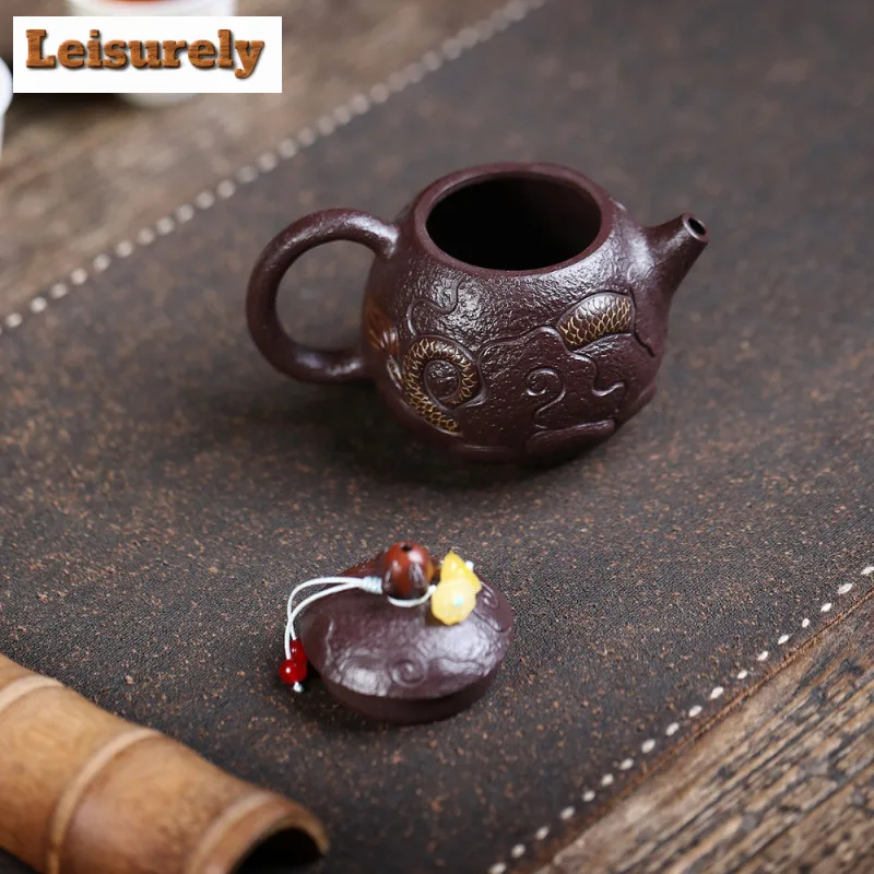 170ml Elegant Yixing Purple Clay Teapots Handmade Dragon Egg Pot Raw Ore Purple Jade Gold Sand Kettle Chinese Zisha Tea Set Tea