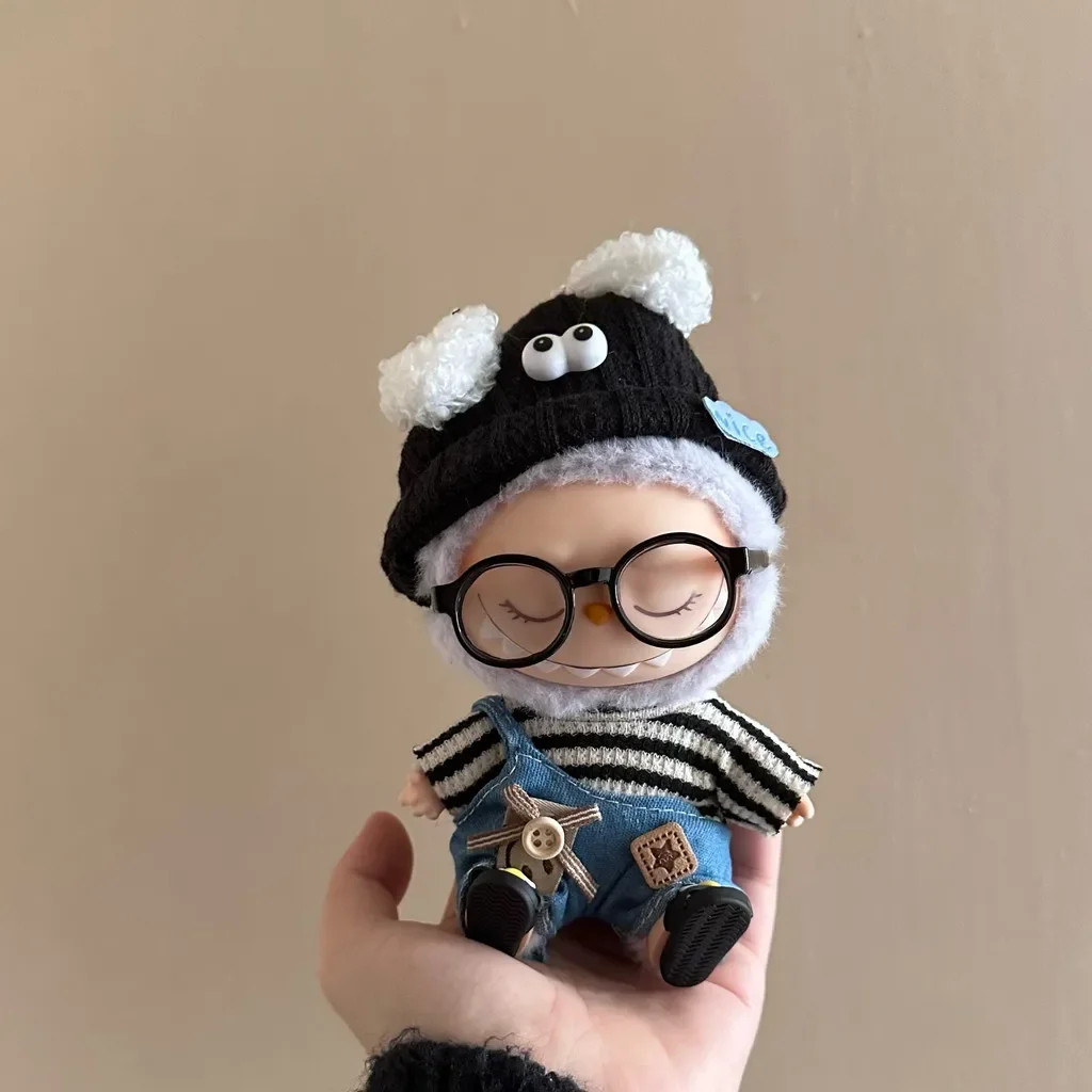 Doll Clothes 17cm Mini Plush Doll'S Clothes Outfit Accessories For Korea Kpop Exo Labubu Idol Striped clothes eyes shoes suit Clothing Gift