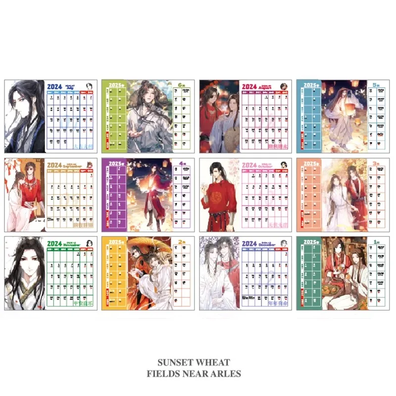 Calendário de Mesa Bênção do Anime Céu Tgcf Xie Lianhua Cheng Figura dos Desenhos Animados Calendários Duplos Papelaria de Escritório 20242025 - Imagem 4