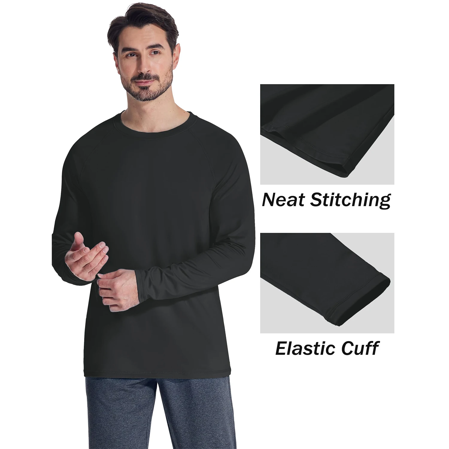 MAGCOMSEN Camisa Térmica Para Hombre, Con Forro Polar, Manga Larga, Atlética, Capa Base Para Entrenamiento, Top, Negro, Pequeña