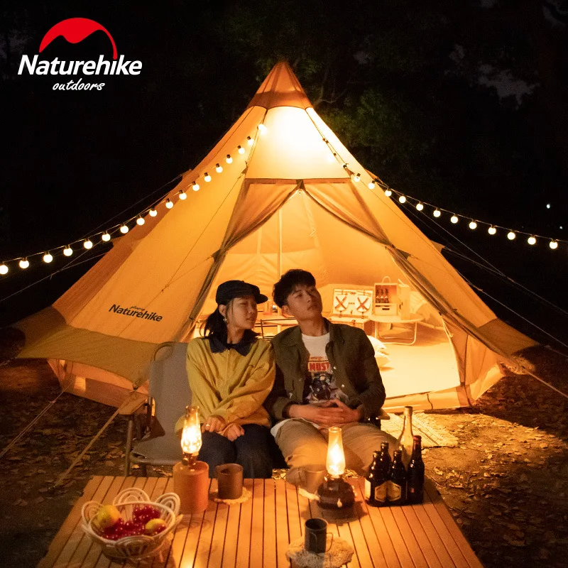Naturehike 12.3 Cotton Pyramid Tent 5-8 People Large Space Waterproof Breathable Outdoor Camping Travel Tipi Big House Tent