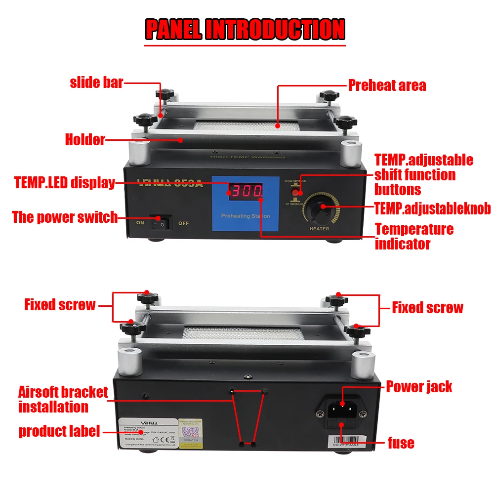 YIHUA 853A SMD BGA Rework Soldering Station Preheating Desoldering Welding Tools PCB Holder Rework Soldering Station Bottom Heat soldering tool,soldering station,welding tool,desoldering station