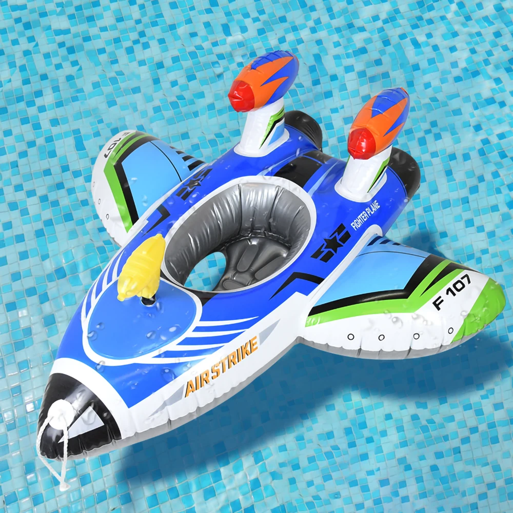 Inflatable float seat baby swimming ring kids children airplane swimming circle automatic pumping water gun fun beach pool toys