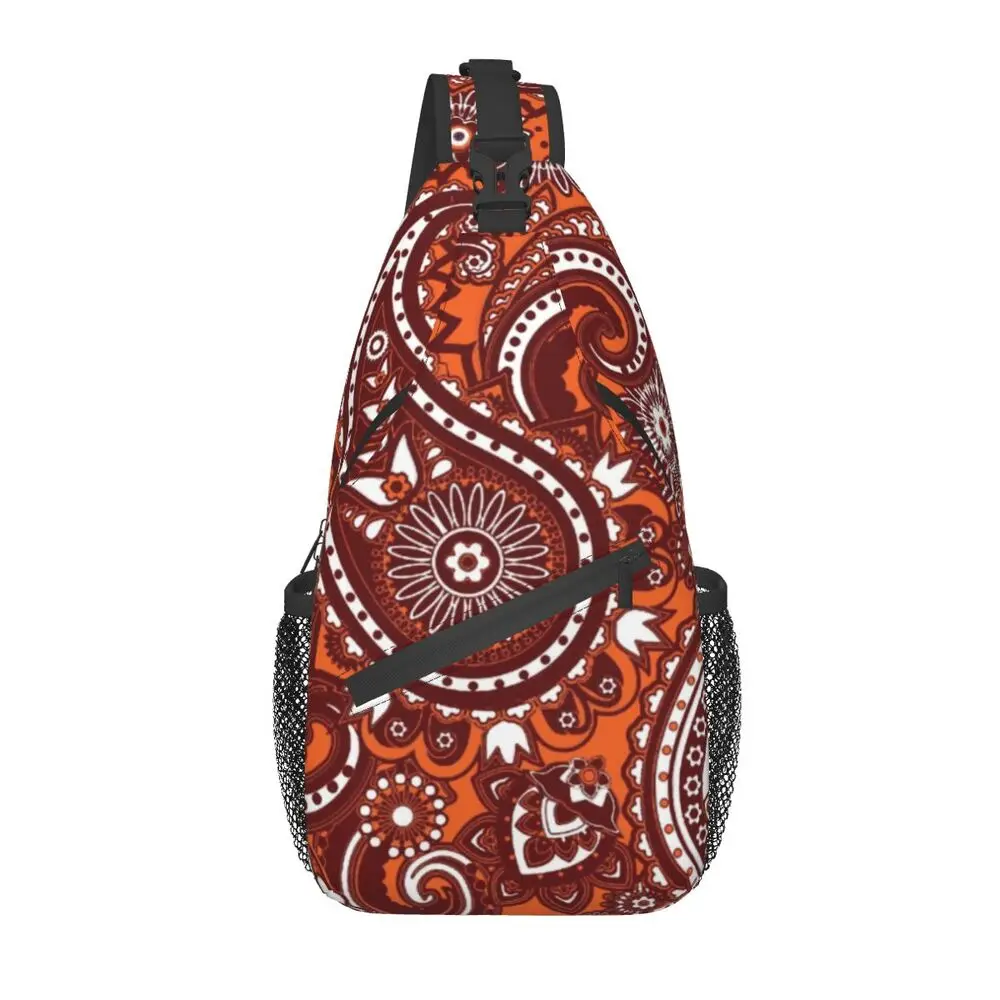 

Vintage Paisley Game Pattern Sling Crossbody Backpack Geometric Floral Texture Chest Shoulder Bag for Cycling Camping Daypack