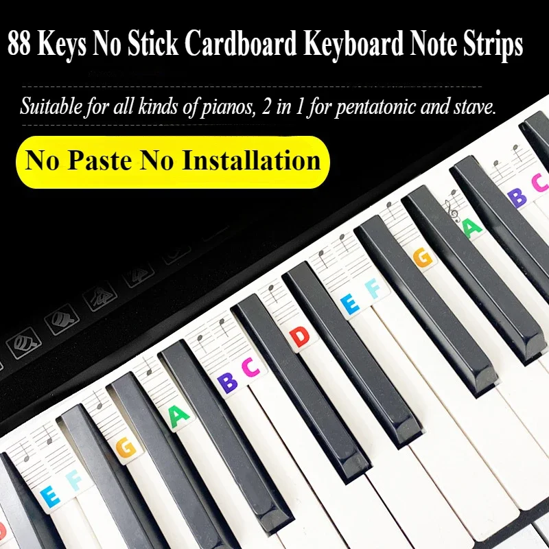 88 Keys White Cardboard Piano Keyboard Stickers Removable Keyboard Note Labels Beginner Piano Note Study Guide Accessories piano keyboard labels