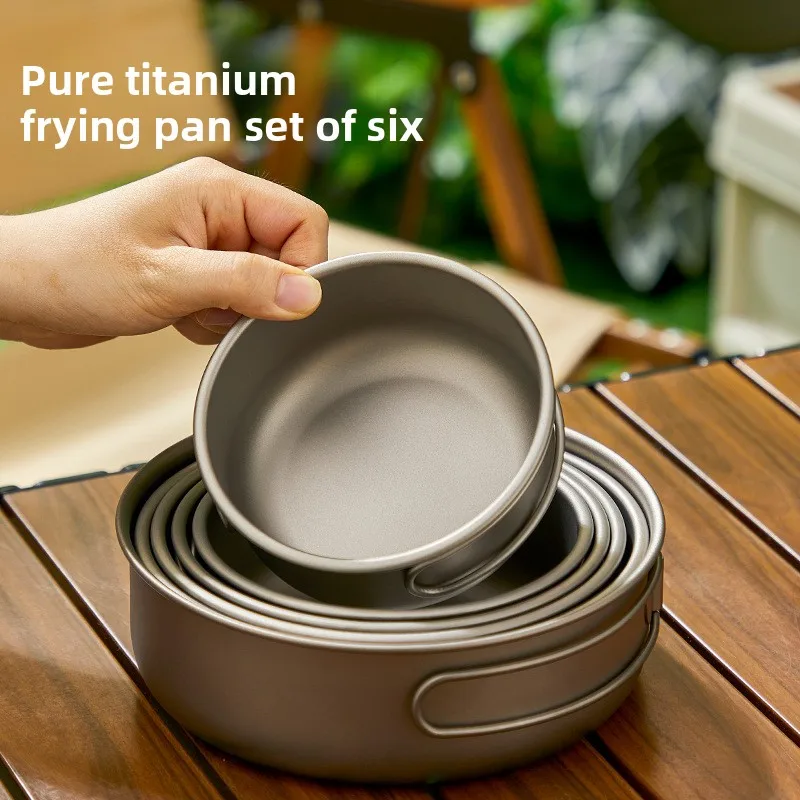 Titanium Outdoor Pot Set Picnic Camping Set Tableware Foldable Lightweight Portable Soup Pot Cooking Pot Set 2