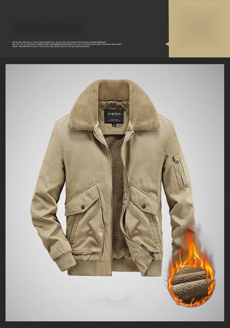 Winter für die Arbeit von Männern, Plüschisolierung, Militär-Jugend-Revers-Baumwolljacke, lockere Größe, Lammkaschmirjacke_voghion.com