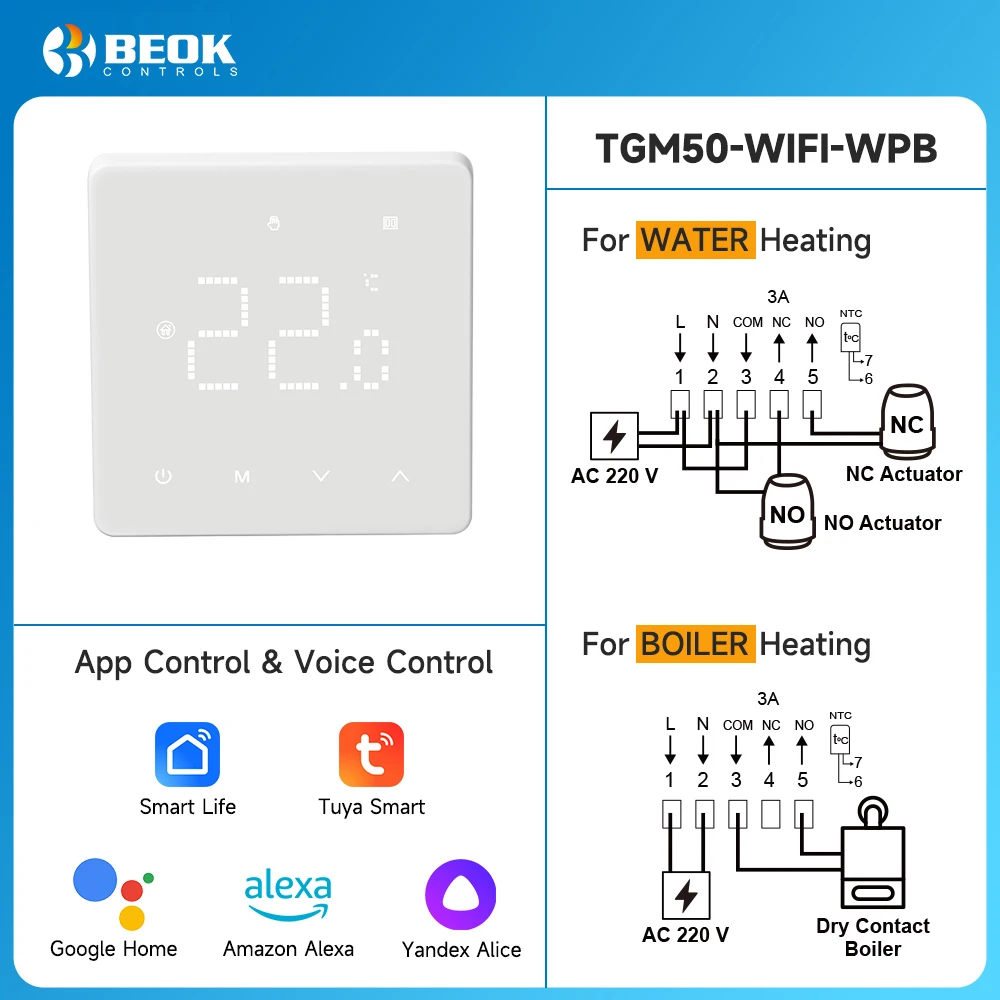 Smart WiFi Thermostat for Floor Heating and Gas Boiler Control, Compatible with Alexa