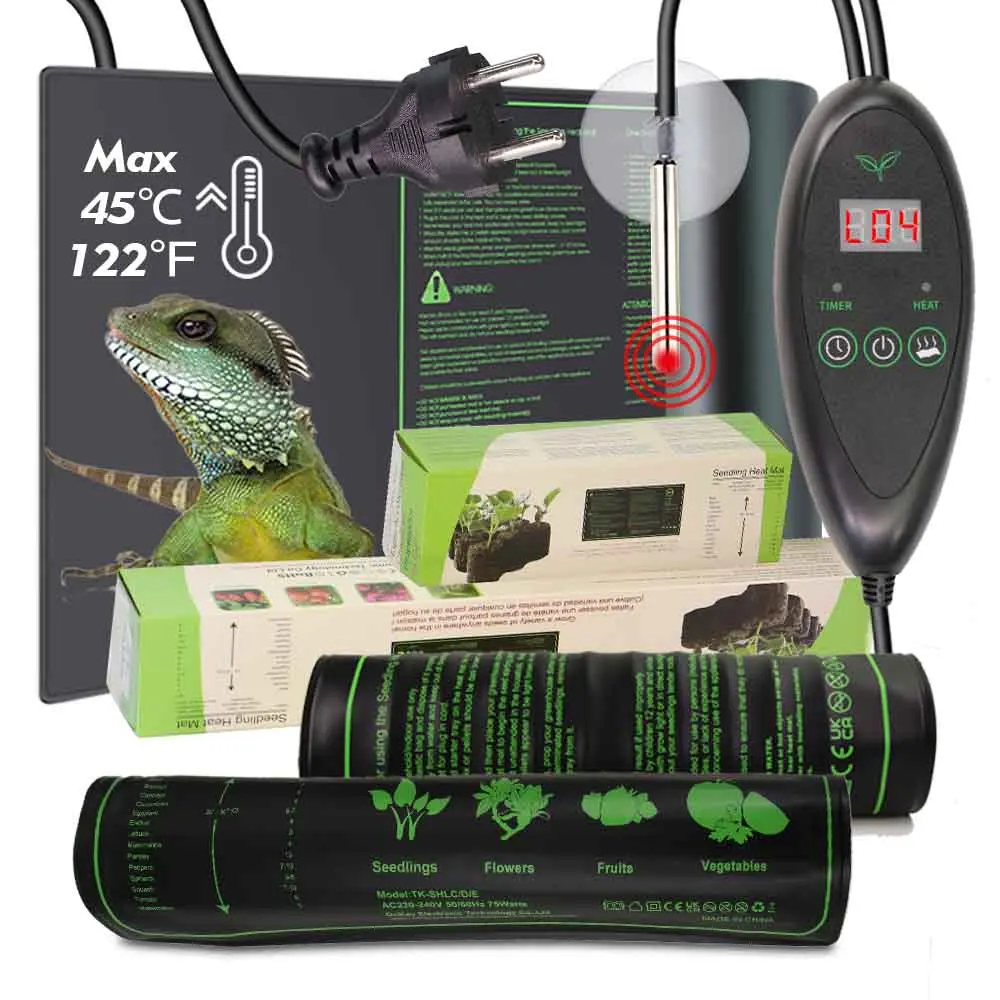 30/75/160W PVC Timing Reptile Heat Mat with Temperature Control Greenhouse Indoor Garden Waterproof Heating Pad Seedling Heater