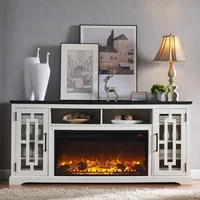 Farmhouse Fireplace TV Stand with 36" Electric Fireplace for 80 Inch TV, 32" Tall Entertainment Center, Modern Media Console, 6