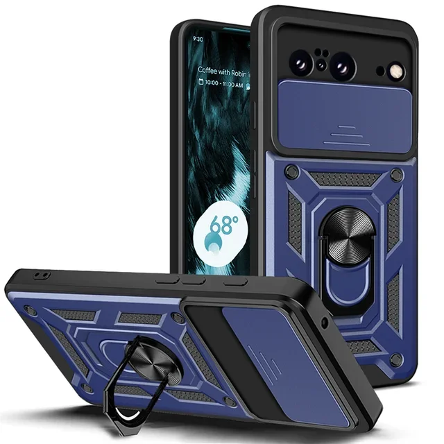 Military Grade Armor Phone Case with Camera Lens Protection and Magnetic Holder Ring Cover