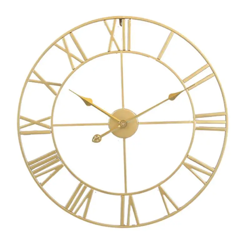 Iron Silent Wall Clock Simple Wall Clock Decor Home Decorative Wall Clock Living Room Wall Clock (Golden Embryo Golden Stitches) 