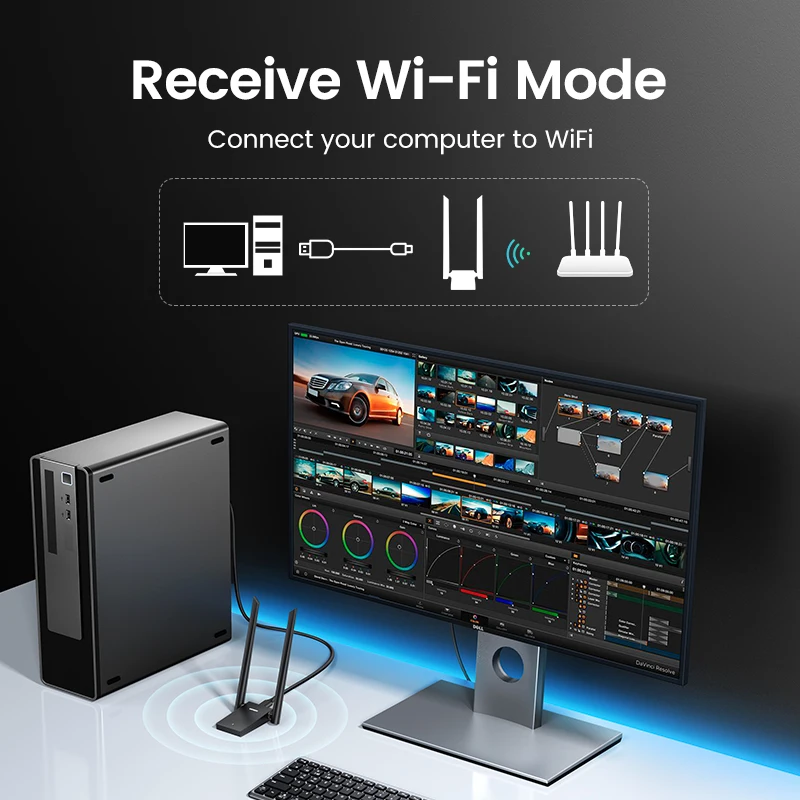 Ugreen-adaptador Usb Wifi de Antena Dupla Receptor Ethernet Rede Ax1800 Usb 3.0 5g 2.4g Compatível com pc Laptop Rede - Imagem 2