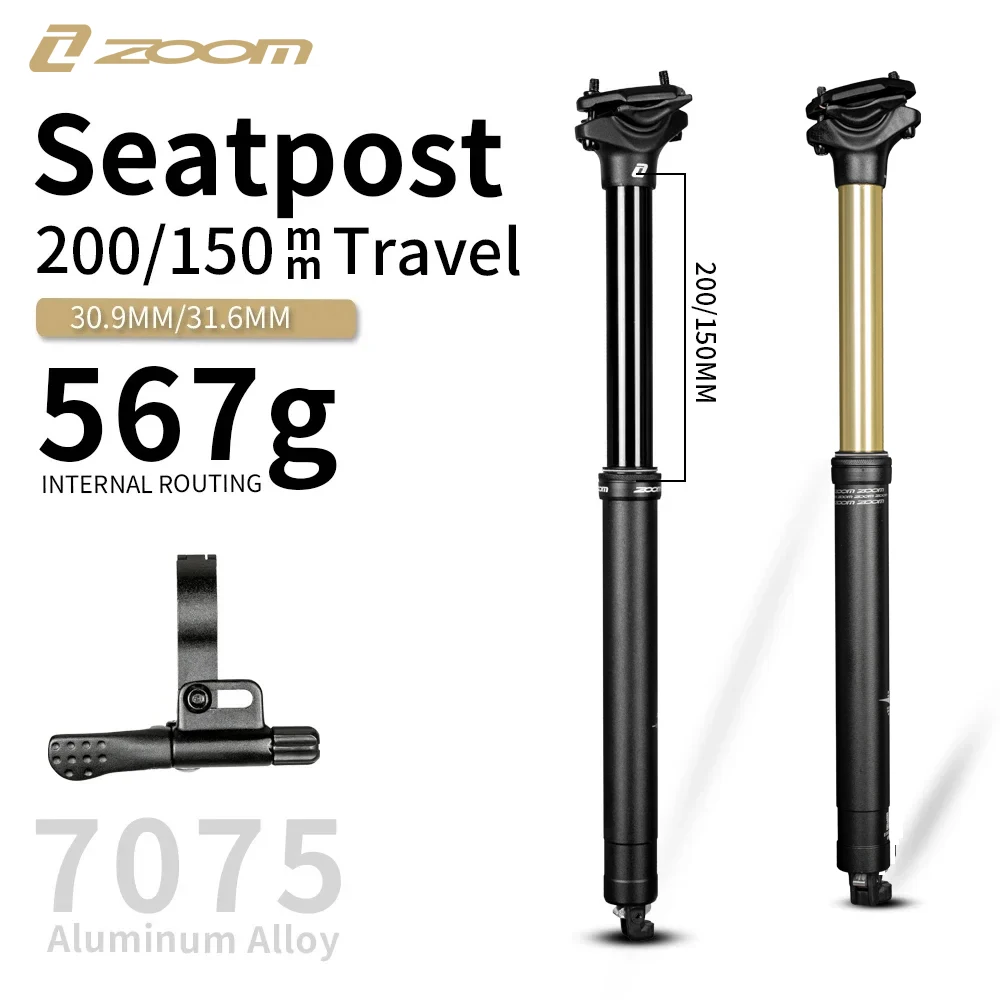 ZOOM NEW Bicycle Dropper Seatpost - 31.6/30.9mm Diameter, 150