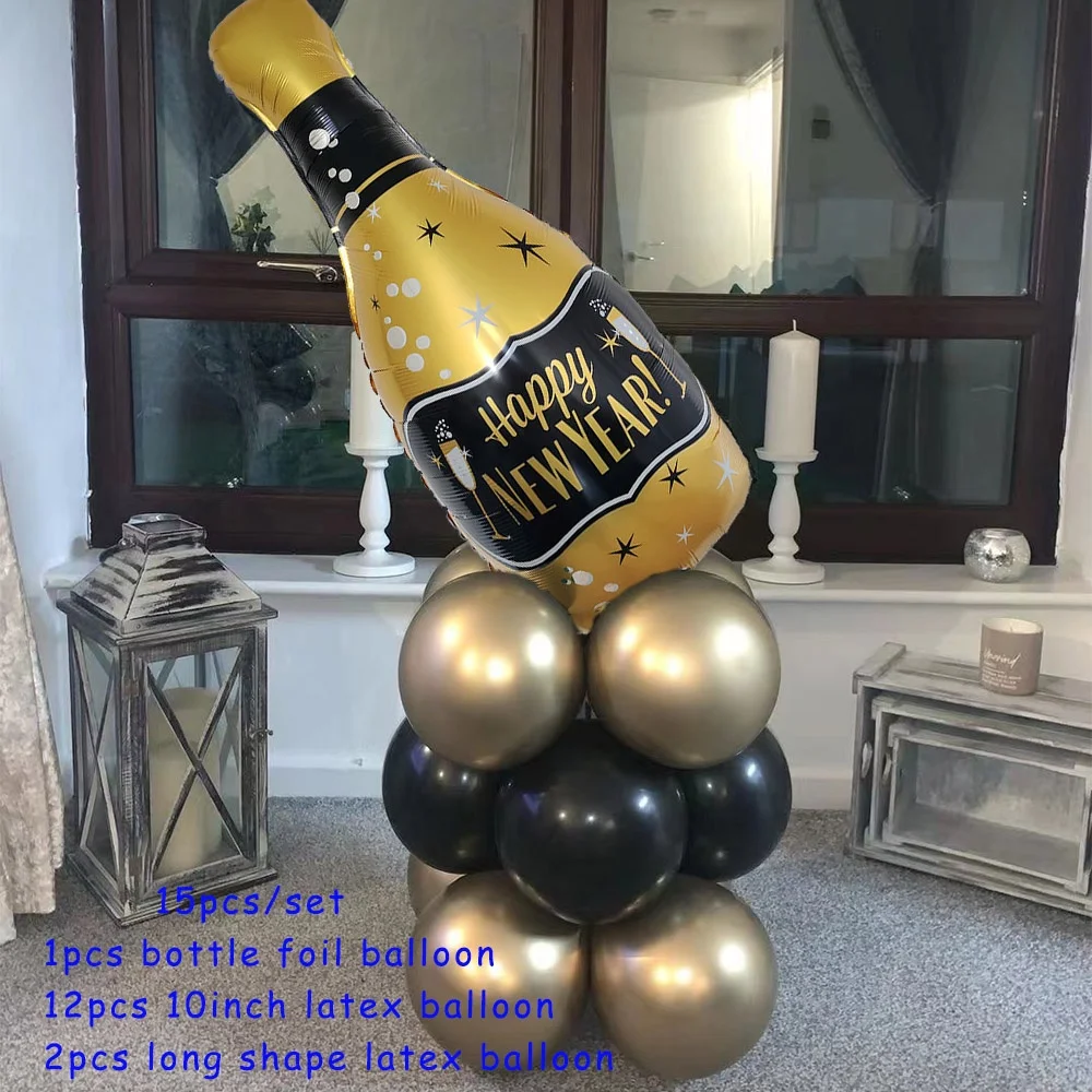 thumbnail image 1 of Decoraciones de Feliz Año Nuevo 2025 Caja de regalo de botella de champán de Año Nuevo Globos de aluminio de oso para suministros de fiesta de Nochevieja de Navidad, 1 of 5