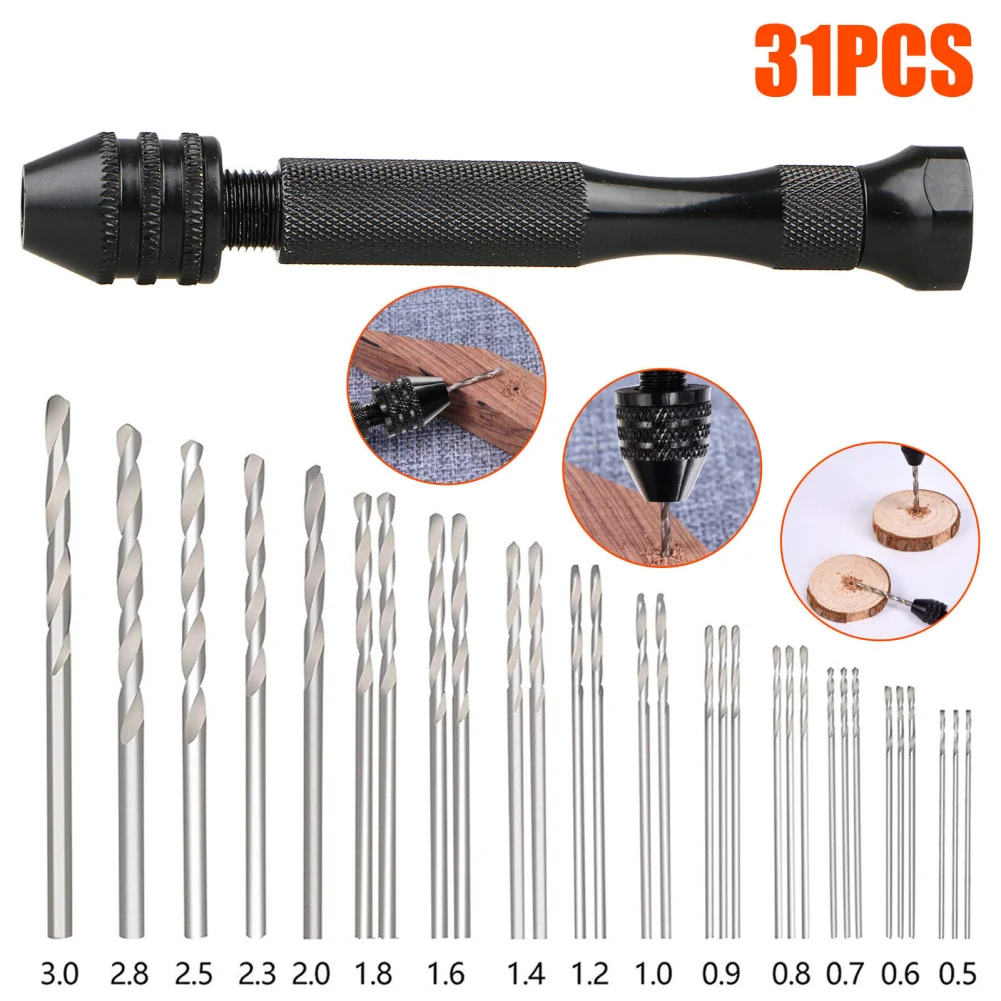 

31pcs Hand Drill Bits Set Pin Vise Hand Drill With 30pcs Mini Drill Bits For DIY Jewelry Wood Resin PVC Plastic