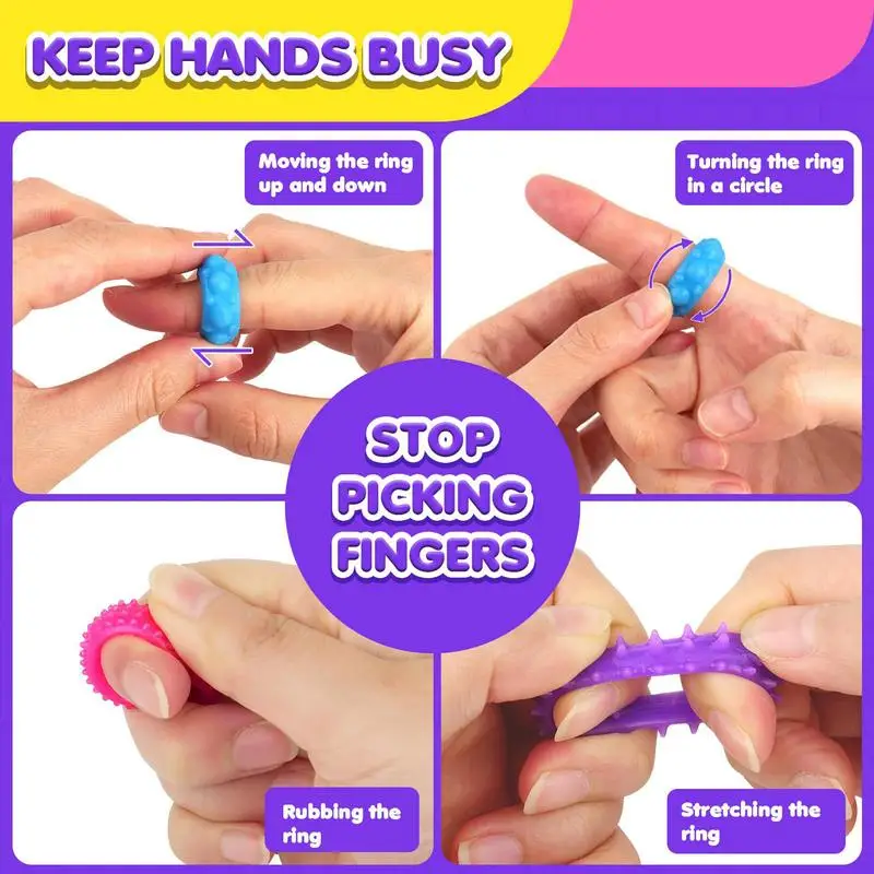6pcs Sensory Rings Spiky Sensory Finger Rings Set for Kids Adult Silent Stress Reducer Fidgets Ring Antistress Fidget Toys Gifts 4