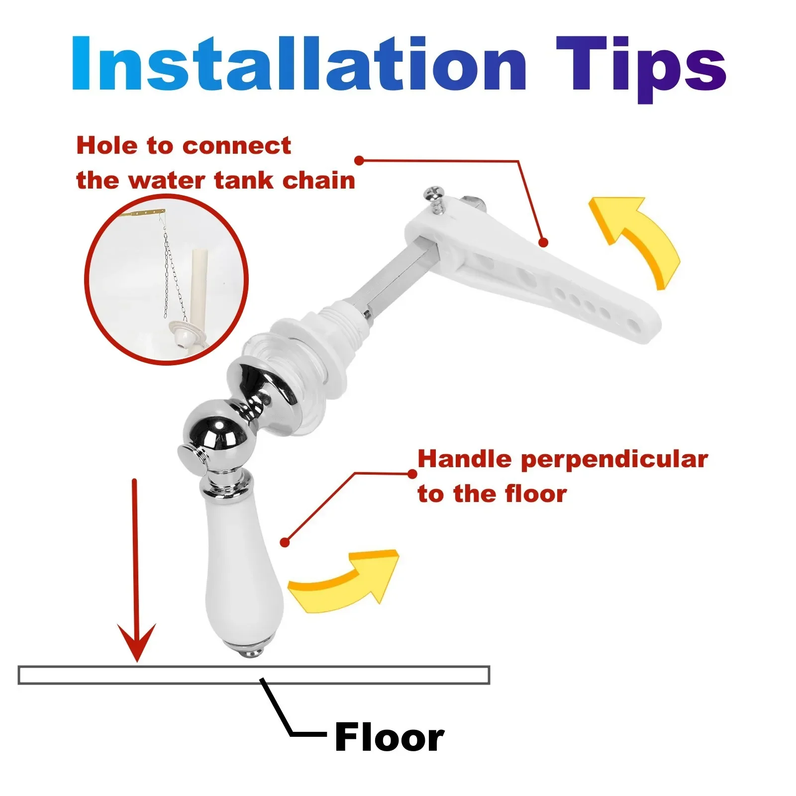 Toilet Handle Flush Rod Replacement Kit Ceramic Pull Handle 18mm/0.7inch Hole (Silver/Gold) for Most Toilet Tank Lids