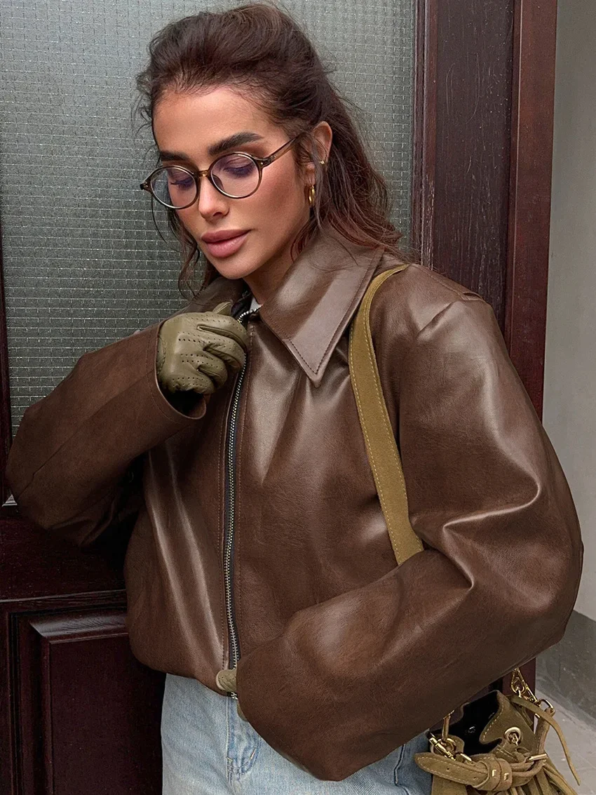 Angola Red Leather Jacket Zip Motorbike Jackets Bomber Jacket Fashion Outerwear Autumn Winter Tops Women Clothes Coat Streetwear