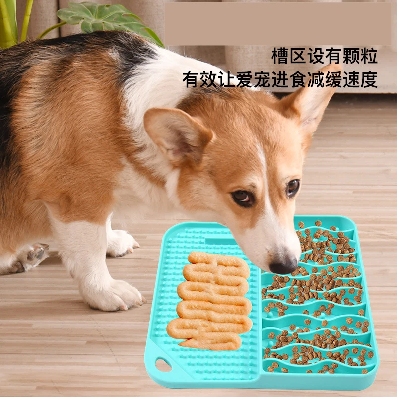 2 IN 1  Slow Feeder Dog Treat Puzzle Licking Mat Cats Bowls with Non-sliping Cups Silicone Sniffing Pad Pet for Dry/Wet Food 3