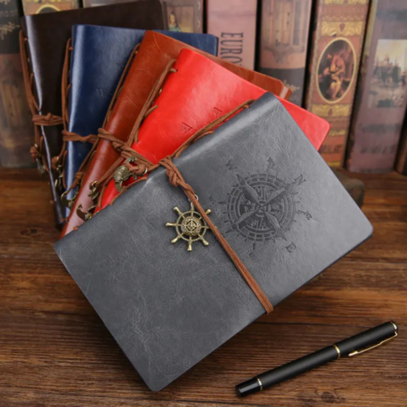 

PU Leather Traveler Journal Spiral Notebook Diary Notepad Vintage Pirate Anchors Note Book Replaceable Stationery Gift