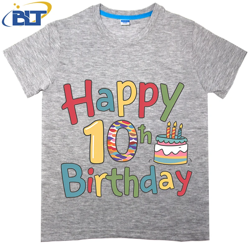 Happy 10th Birthday printed kids T-shirt, summer cotton short-sleeved casual top, suitable for both boys and girls 4