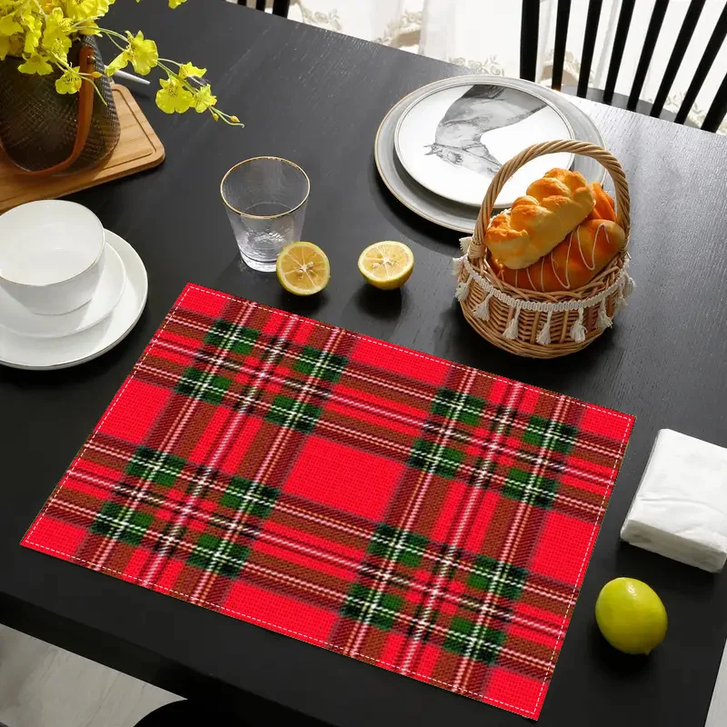 VIKAMA 4/6/8/10-delige kerst placemats Schotse tartan feesttafel decoratieve matten keuken onderzetters koffie onderzetters_voghion.com
