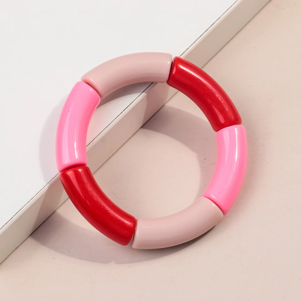 Emibele Bracciali a Tubo di bambù, Set di Bracciali Impilabili Curvi, Bracciali Colorati in Acrilico con Perline, Regali di Gioielli per Donne e Ragazze, Arancione & Oro