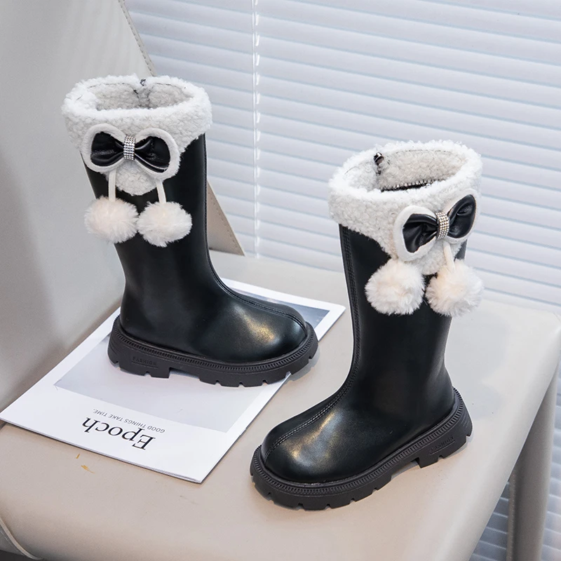 Girls Winter Mid Calf Boots Thermal Plush Soft Sole
