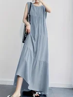 Light gray Women's Oversized Woven Dress Casual Bohemian Maxi Summer A-Line Long  Full Length Clothing Light gray