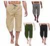 Cross border hot selling men's capris casual lightweight capris drawstring elastic waist beach yoga belt pocket 1