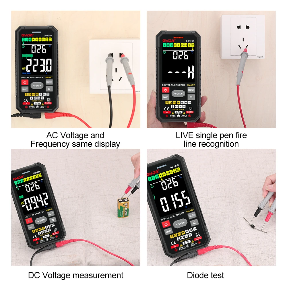 Digital multimeter multimeter tester analog multimeter GVDA new digital multimeter T-RMS auto range AC DC NCV color LCD smart multimetro tester ohm capacitance Hz temp voltage meter