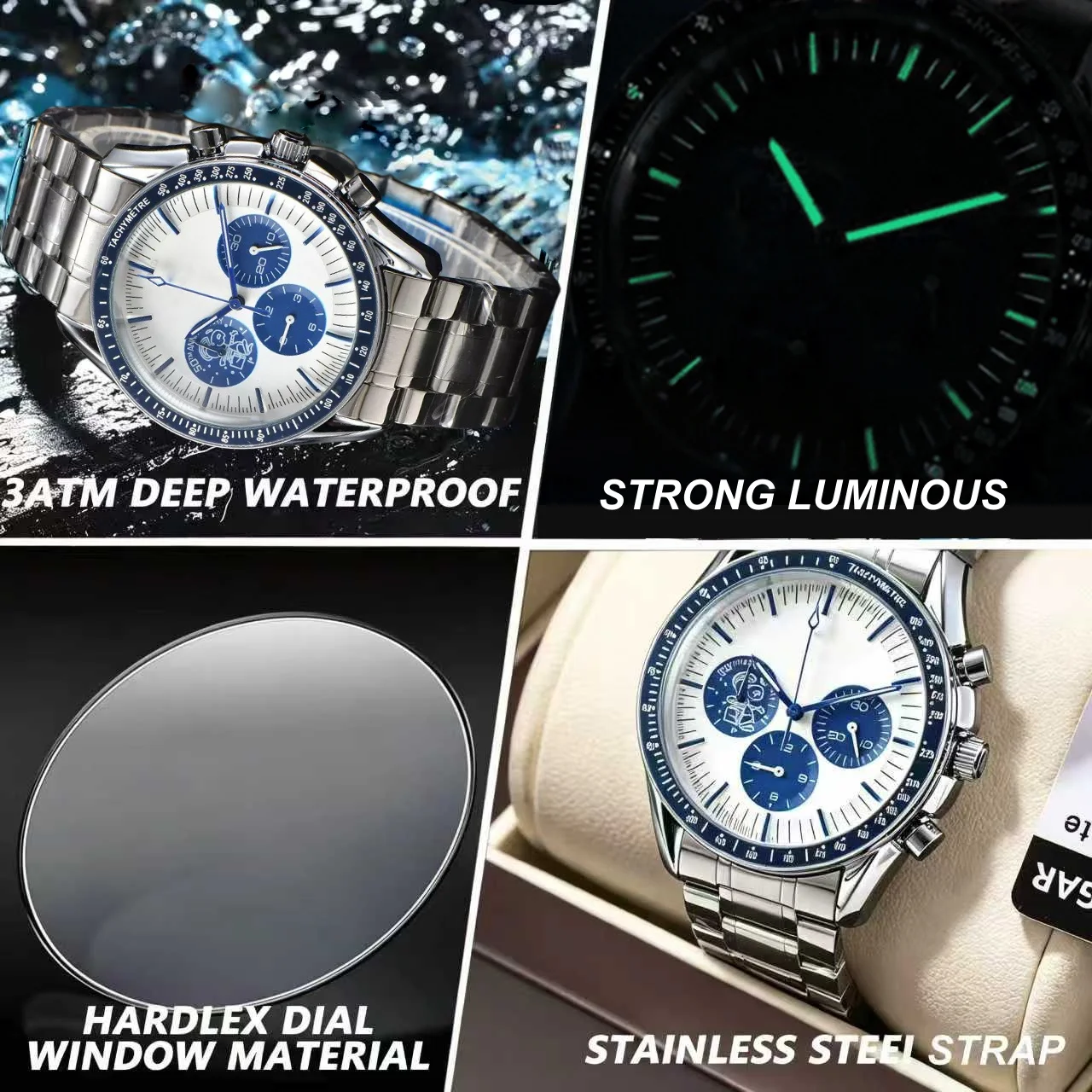 Luminous Calendar Luxury Men's Quartz Watch - Stainless Steel, Waterproof, Sporty Design