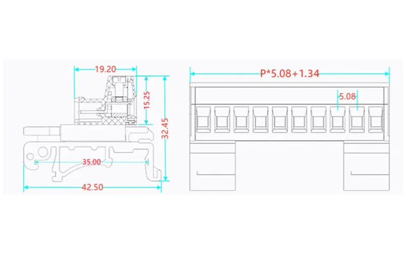 5.08mm 2EDG-UKR Plug-in Wiring Terminal 35mm Guide Rail Mounting Screw Terminal Block Pitch 5.08mm 2P-12P
