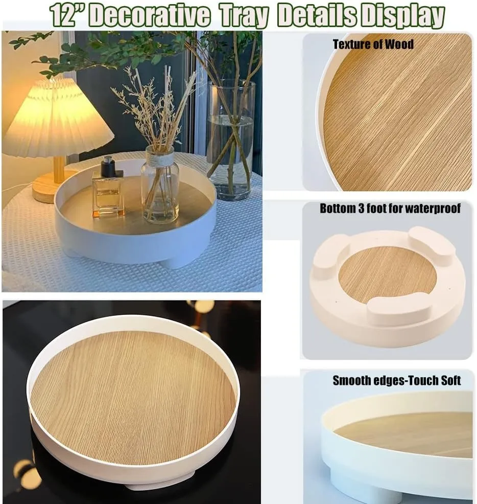 Wooden Bathroom Storage Tray Countertop Organizer Trays Vanity Counter Storage Shelf Round Cosmetic Holder Decorative Box 5