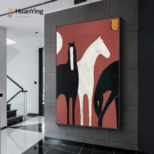 

Abstract Animal Art Painting for Living Room Home Decor Nordic Horse Posters and Print Wall Art Red Blue Grey Decorative Picture