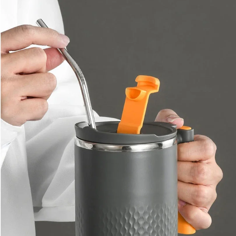 1PC 304 Stainless Steel Mug with Handle and Cover Leak-proof Thermos Cup Mug Portable Double-layer Anti-scalding Coffee Tea Cup