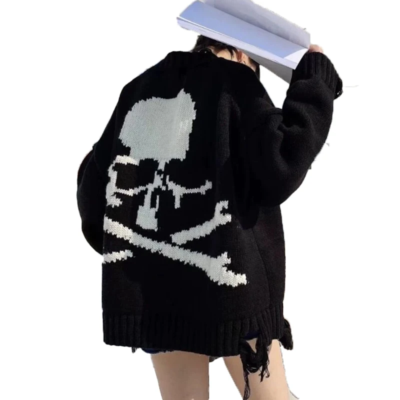 

Women's sweater Retro sweater dark style Harajuku style y2k skull pattern thickening Men loose retro knit sweaters Korean tops