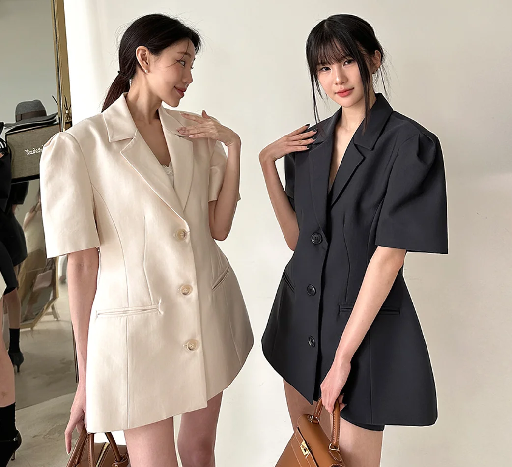 

SuperAen 2024 Summer New Vintage Suit Dress Short Sleeve Mini Dress for Women