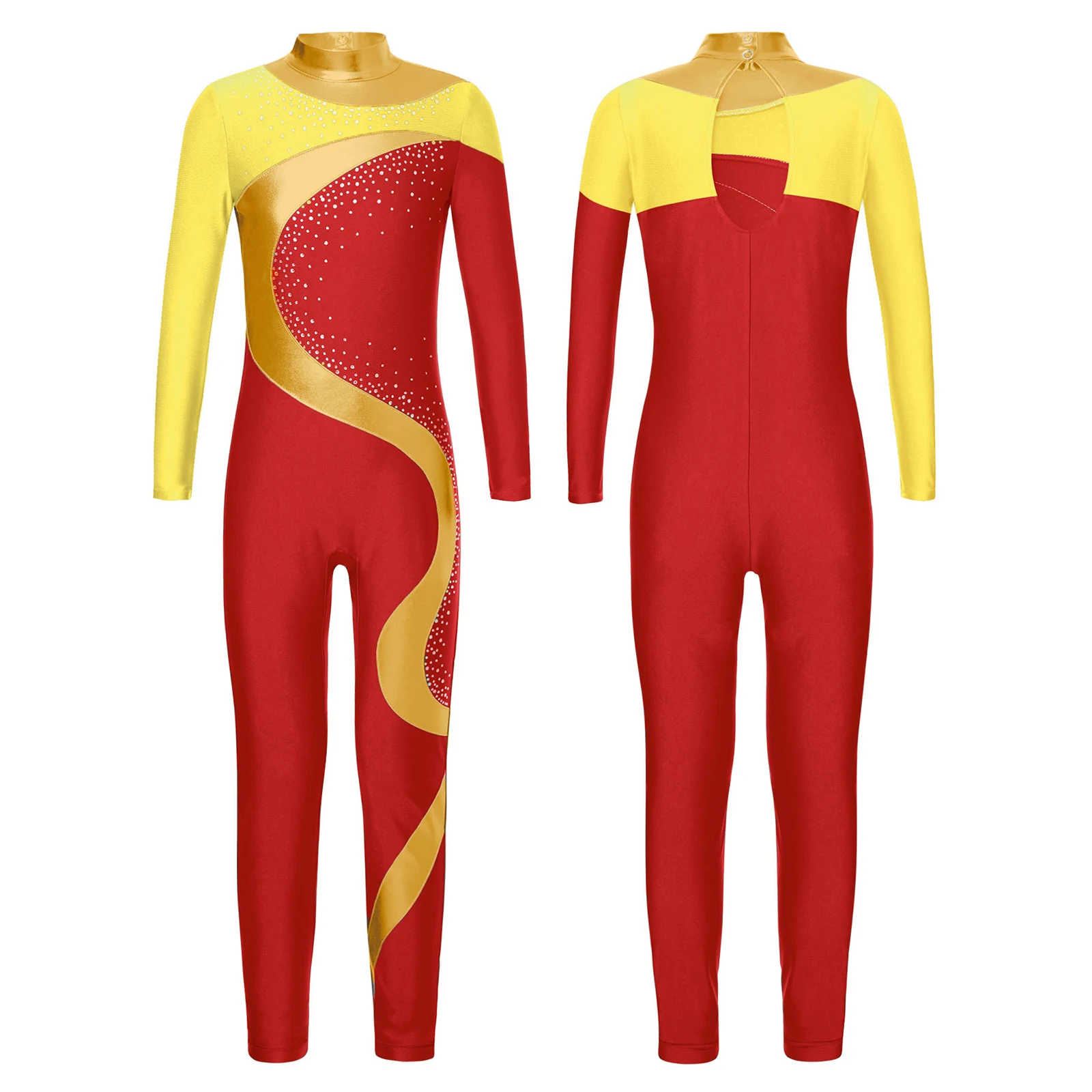 Kinder Mädchen Gymnastik Trikot Overall Langarm Metallic Kontrast farbe Bodysuit für Eiskunstlauf Tanz Performance Kostüm – Detail 18