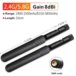 Dual Band Universal WiFi Antenna Amplifier - 2-Pack 8dBi SMA Male Signal Booster (Black-SMA Male)