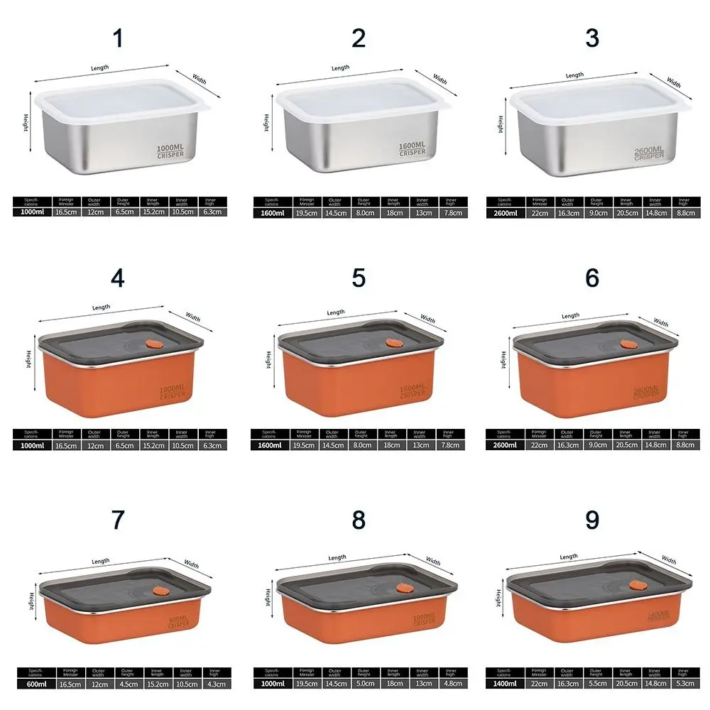 Plastic Sealed Storage Box Sealed Rectangular 304 Stainless steel Transparent Crisper Stackable with Lid Fresh-Keeping Box